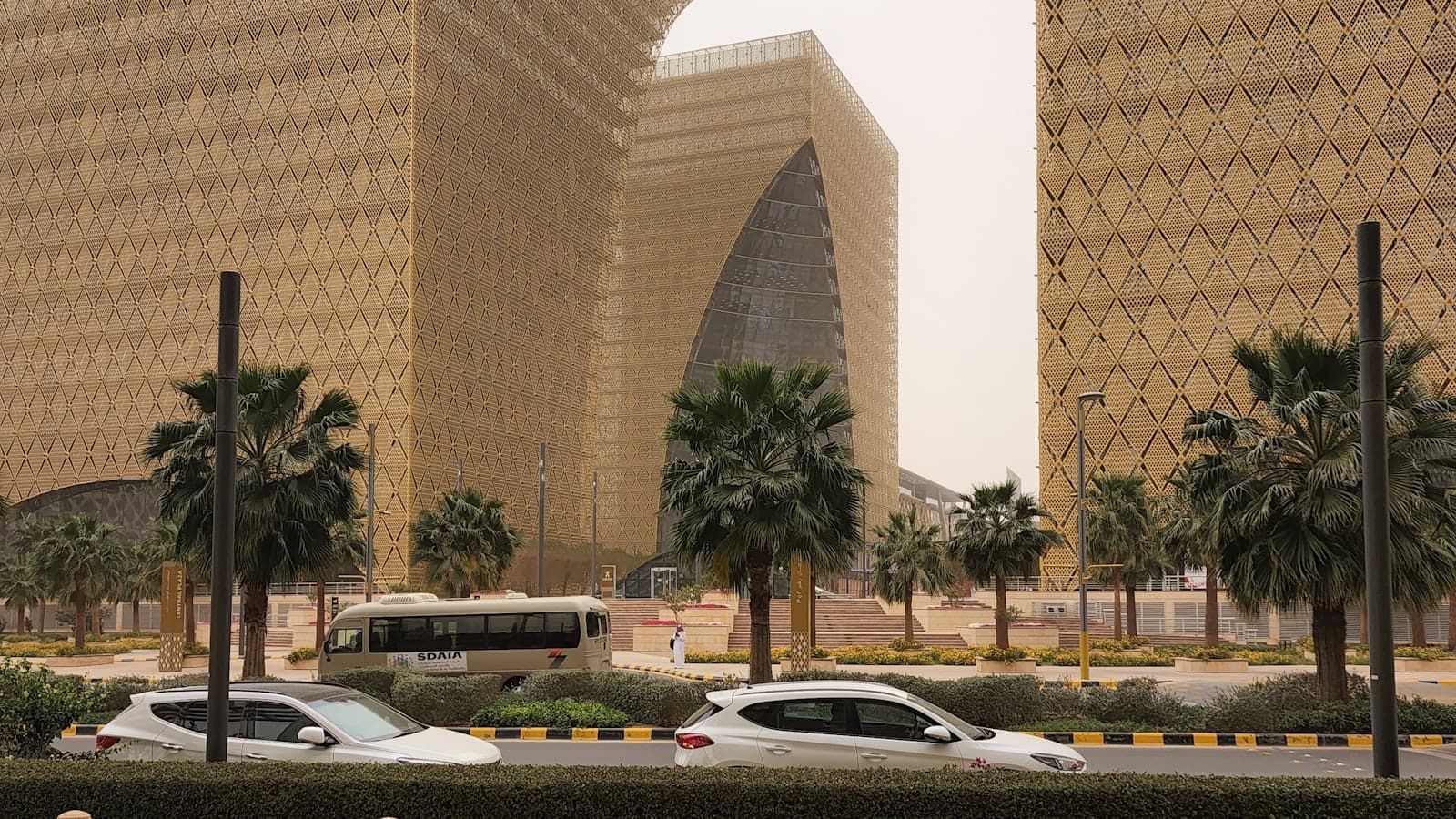 King Abdullah Financial District buildings in Riyadh with their patterned golden facades